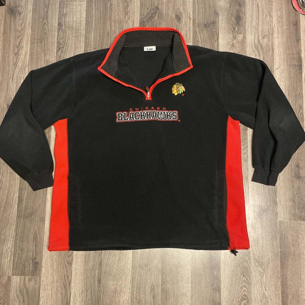 Vtg 90s Lee Sport Chicago Blackhawks Fleece 1/4 Zip Pullover Jacket 2XL 27 P2P